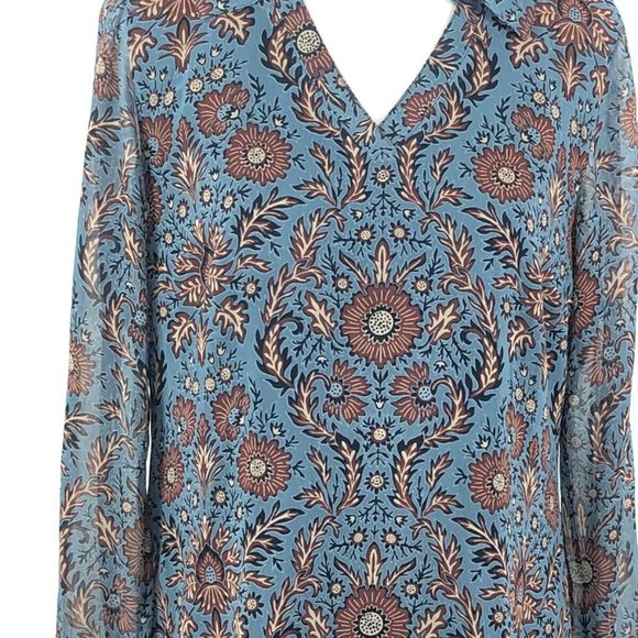 *Cabi # 3295 Provincial Floral Shift Dress Womens  Blue Brown Shee… - Picture 3 of 7
